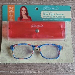 The Pioneer Woman Floral Blue and Red Glasses with Case